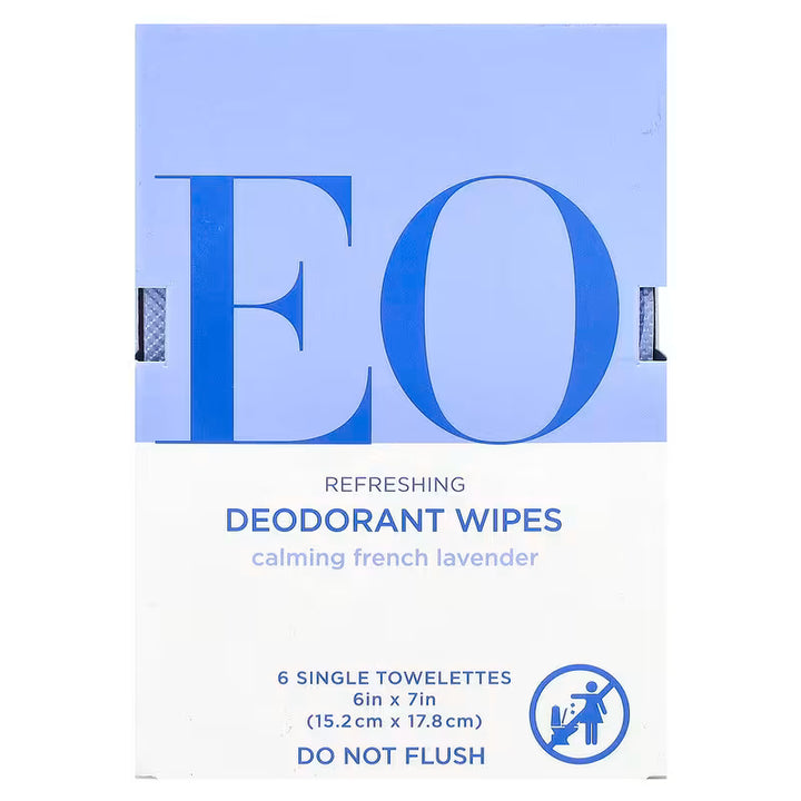 EO Products, Refreshing Deodorant Wipes, Calming French Lavender, 6 Single Towelettes