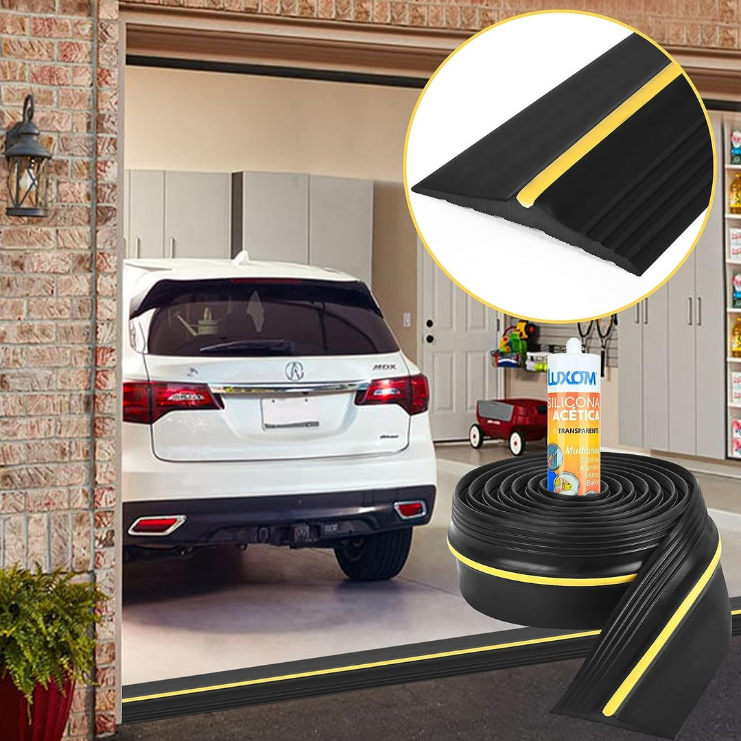 20FT Garage Door Bottom Threshold Seal Strip with 300ml Black Adhesives/Sealants, Universal Rubber DIY Bottom Floor Threshold Seal, Weatherproofing Weather Stripping Replacement (Black) - Just Closeouts Canada Inc.