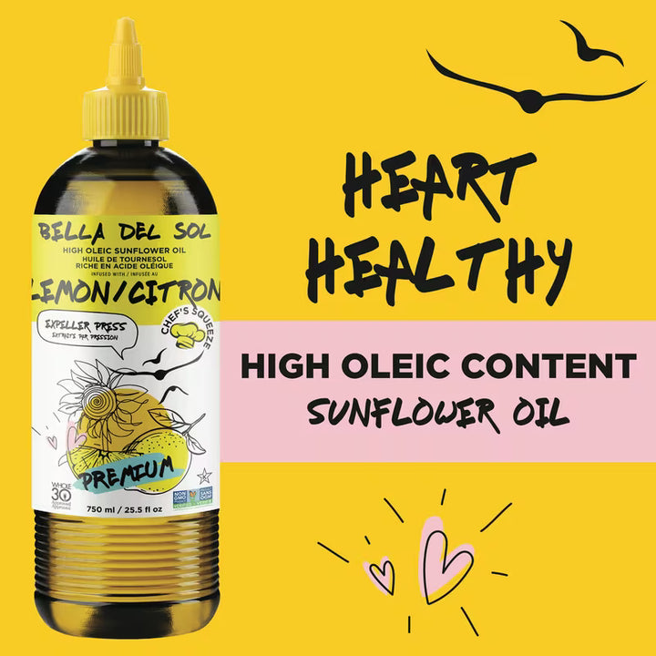 Bella Del Sol Premium High Oleic Sunflower Oil Infused with Lemon, 750 ml