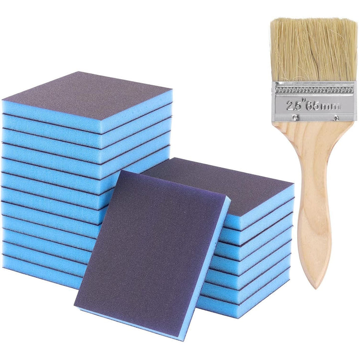 21Pcs 180 Grit Sanding Sponge Kit Include 20Pcs 120 x 100 x 12mm Reusable and Washable Sanding Blocks with 1Pc Paint Brush for Wood, Metal, Paint and Drywall - Just Closeouts Canada Inc.X003A9P4BT