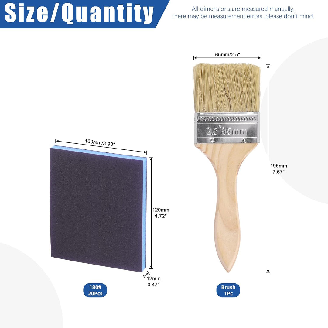 21Pcs 180 Grit Sanding Sponge Kit Include 20Pcs 120 x 100 x 12mm Reusable and Washable Sanding Blocks with 1Pc Paint Brush for Wood, Metal, Paint and Drywall - Just Closeouts Canada Inc.X003A9P4BT