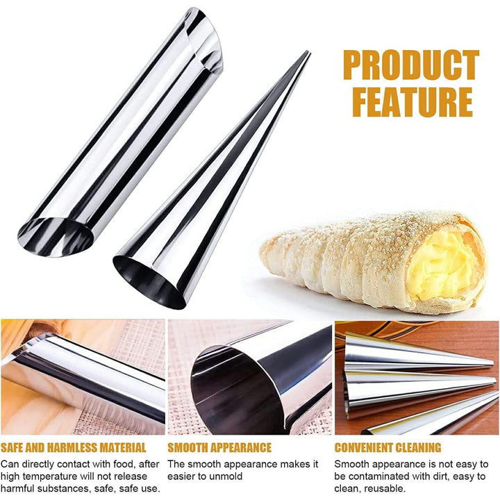 21Pcs Cannoli Tubes Cream Horn Molds Set, 10 Cone Shaped Cannoli Rings, 10 Tubular Shaped Cannoli Rolls, Stainless Steel Baking Mold for Screw Croissant, Pastry, Bread, Waffle. Cleaning Brush - Just Closeouts Canada Inc.