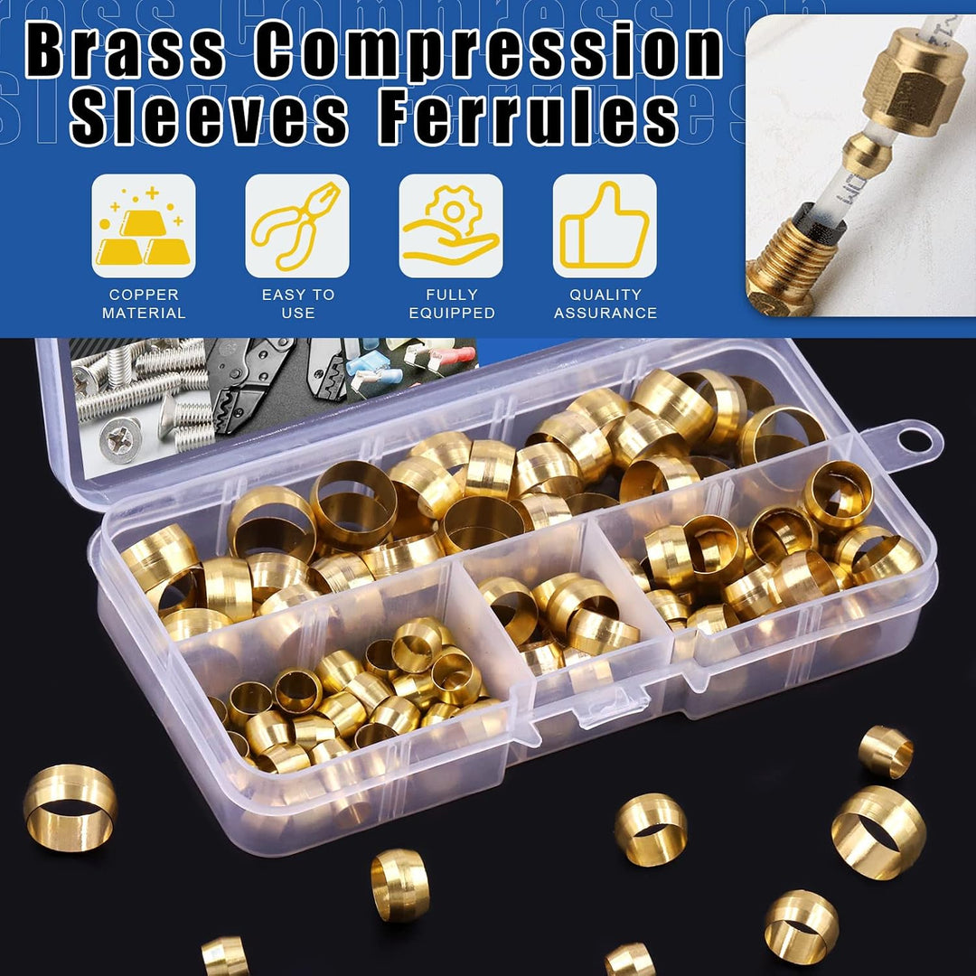 220Pcs Brass Compression Sleeves Ferrules, Tube OD 4mm 6mm 8mm 10mm 12mm 13mm 14mm 16mm Brass Compression Fitting Assortment Kit - Just Closeouts Canada Inc.X002YZ7JDL