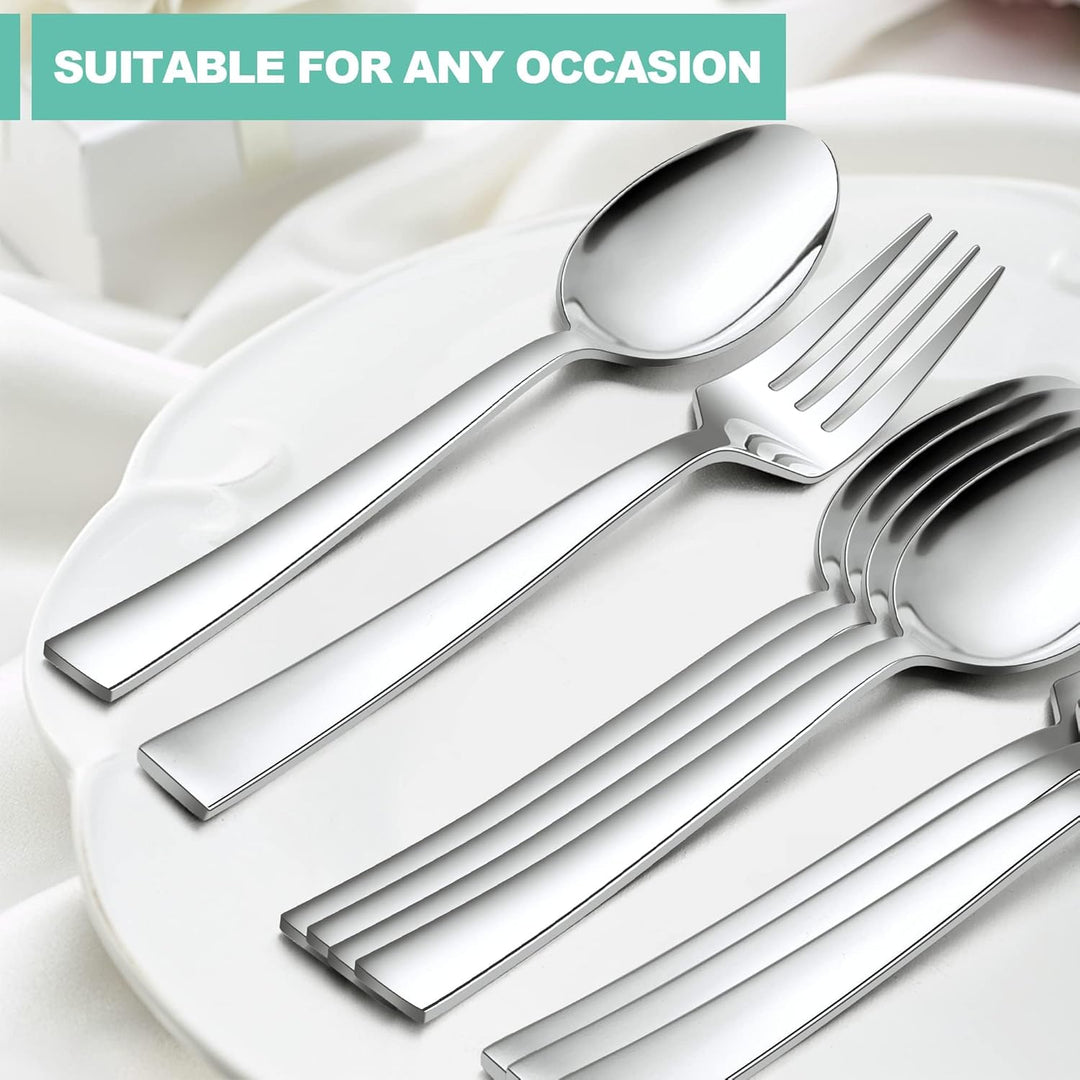 24 - Piece Spoons and Forks Set, Stainless Steel Square 12 Dinner Forks and 12 Dinner Spoons, Modern Metal Silverware Flatware Cutlery for Kitchen and Restaurant, Dishwasher Safe - 7.9 Inch - Just Closeouts Canada Inc.
