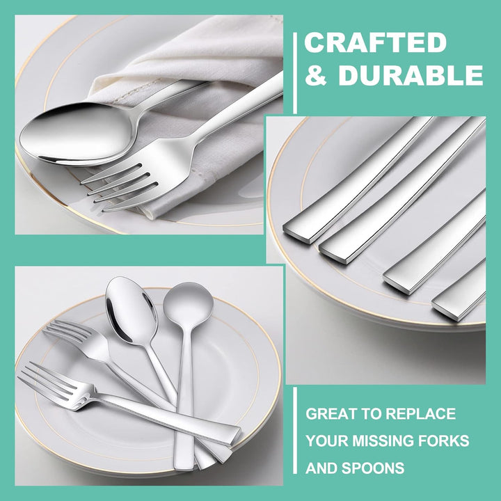 24 - Piece Spoons and Forks Set, Stainless Steel Square 12 Dinner Forks and 12 Dinner Spoons, Modern Metal Silverware Flatware Cutlery for Kitchen and Restaurant, Dishwasher Safe - 7.9 Inch - Just Closeouts Canada Inc.