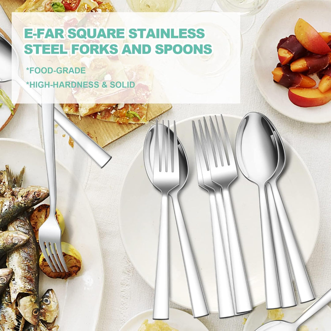 24 - Piece Spoons and Forks Set, Stainless Steel Square 12 Dinner Forks and 12 Dinner Spoons, Modern Metal Silverware Flatware Cutlery for Kitchen and Restaurant, Dishwasher Safe - 7.9 Inch - Just Closeouts Canada Inc.