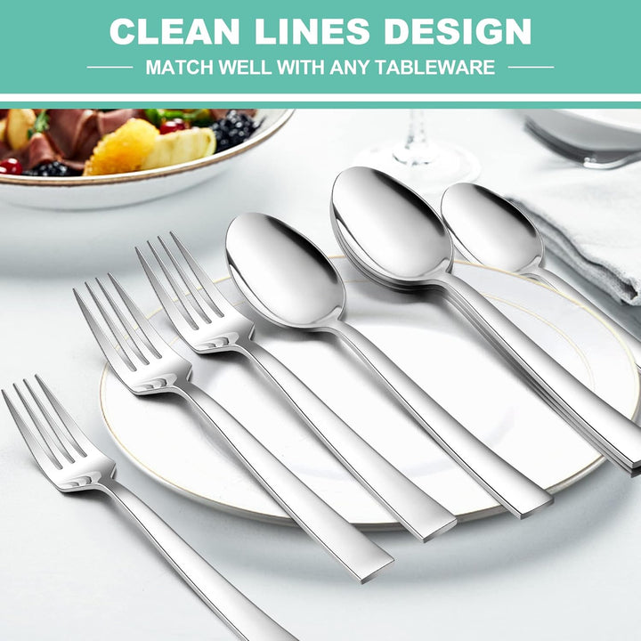 24 - Piece Spoons and Forks Set, Stainless Steel Square 12 Dinner Forks and 12 Dinner Spoons, Modern Metal Silverware Flatware Cutlery for Kitchen and Restaurant, Dishwasher Safe - 7.9 Inch - Just Closeouts Canada Inc.