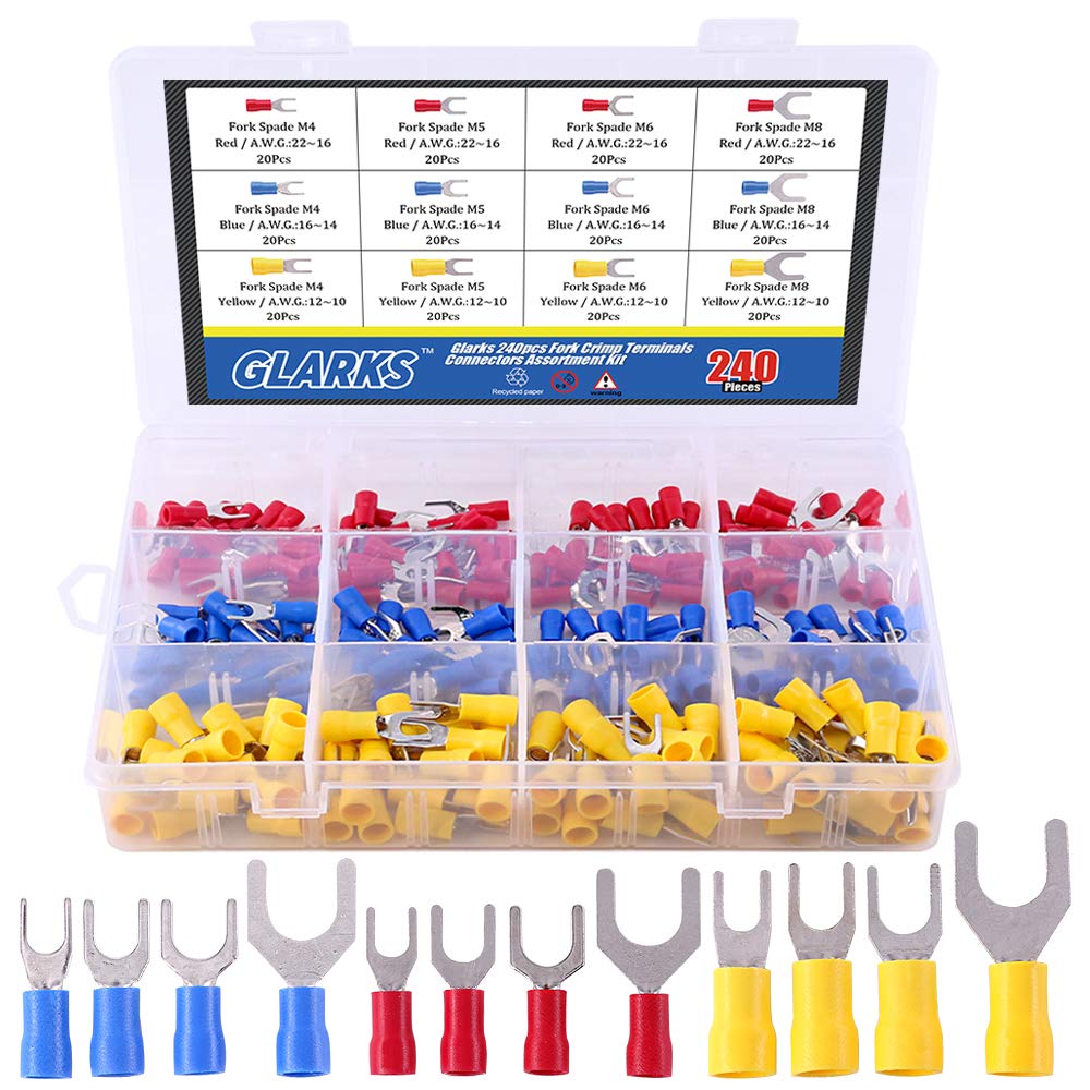 240 Insulated Fork and Spade Crimp Terminals, 3 Wire Gauges - Just Closeouts Canada Inc.