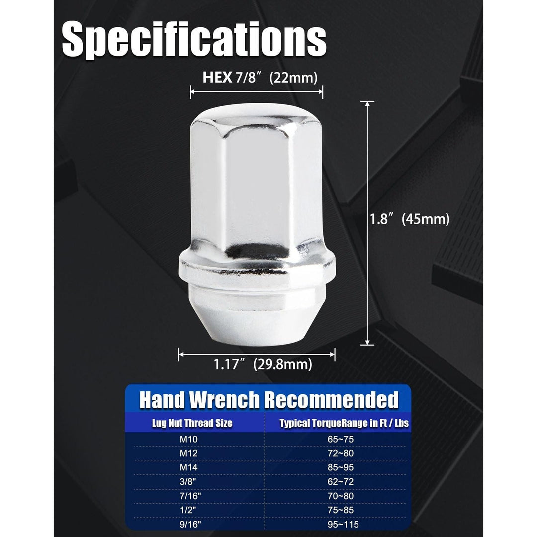 24pcs 14x1.5 Lug Nuts Chrome, 1.8 Inch 45mm Length, 7/8" 22mm Hex, OEM Factory Style M14x1.5 Wheel Lug Nuts, Closed End Large Acorn Seat - Just Closeouts Canada Inc.X0043L7K3D