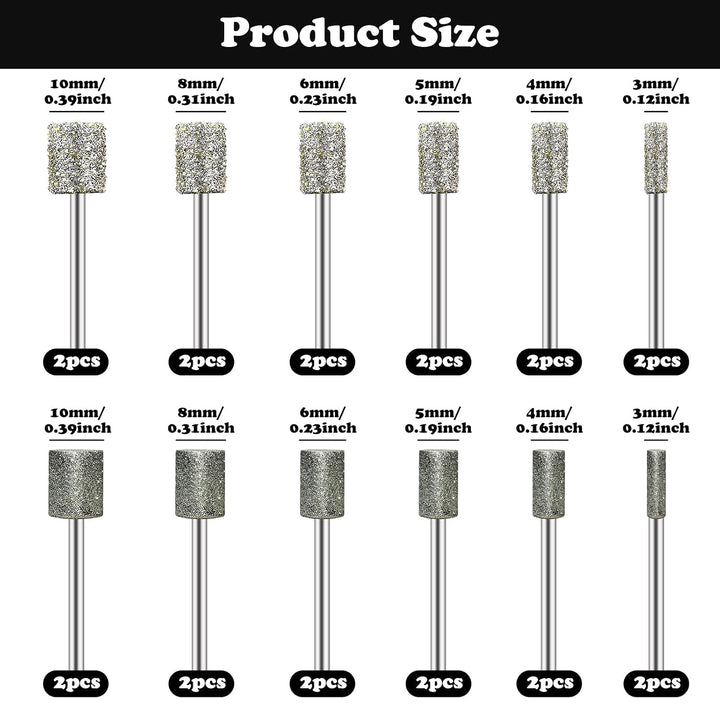 24pcs Diamond Drill Grinding Bit Compatible with Dremel Diamond File Sanding Set Stone Carving Rotary Tools Polishing Kits Glass Drill Bit 1/8" Shank Accessories for Wood Glass Ceramics Carving - Just Closeouts Canada Inc.X004P3W20Z