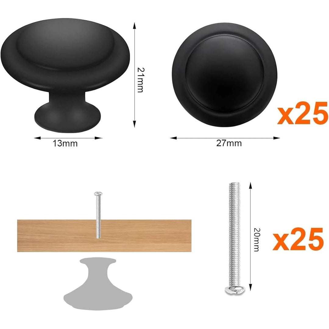 25 Frosted Black Round Kitchen Cabinet Handles, 27mm Round Drawer Handles, Flat Pull knobs, Makeup Drawers Bathroom Drawers Screw Hardware Accessories Modern Handles - Just Closeouts Canada Inc.