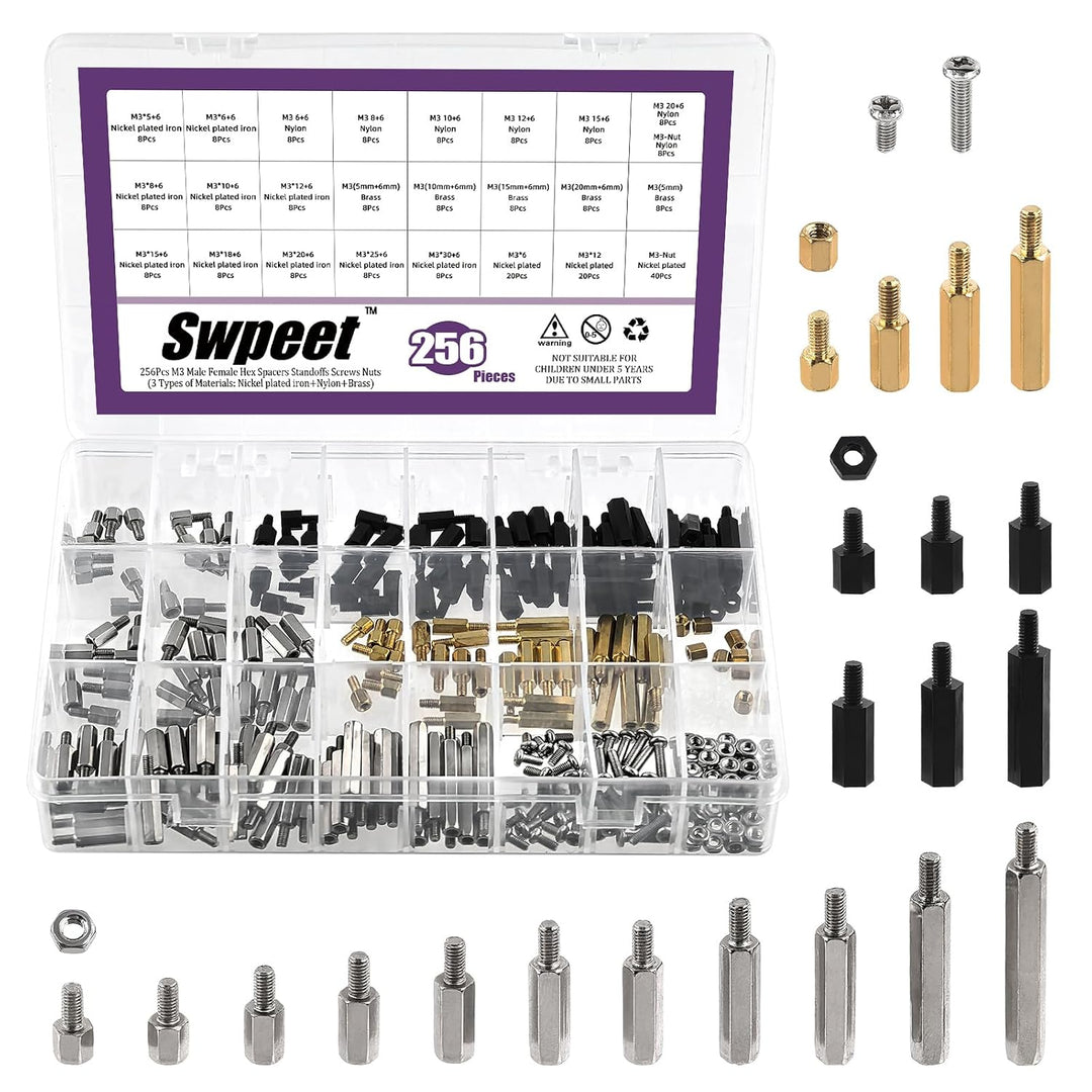 256-Piece M3 Circuit Board Standoff Assortment, 24 Sizes - Just Closeouts Canada Inc.X0049BRN61