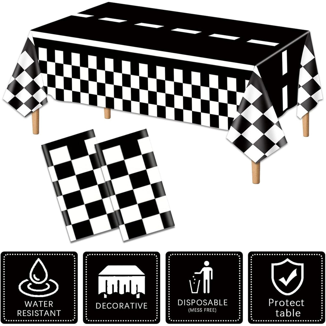 2PCS Checkered Tablecloth Racing Car Tablecloth Racing Party Supplies 54"x108" Disposable Plastic Racetrack Tablecloth Car Birthday Party Supplies Car Birthday Decorations Car Theme Party Table Covers - Just Closeouts Canada Inc.