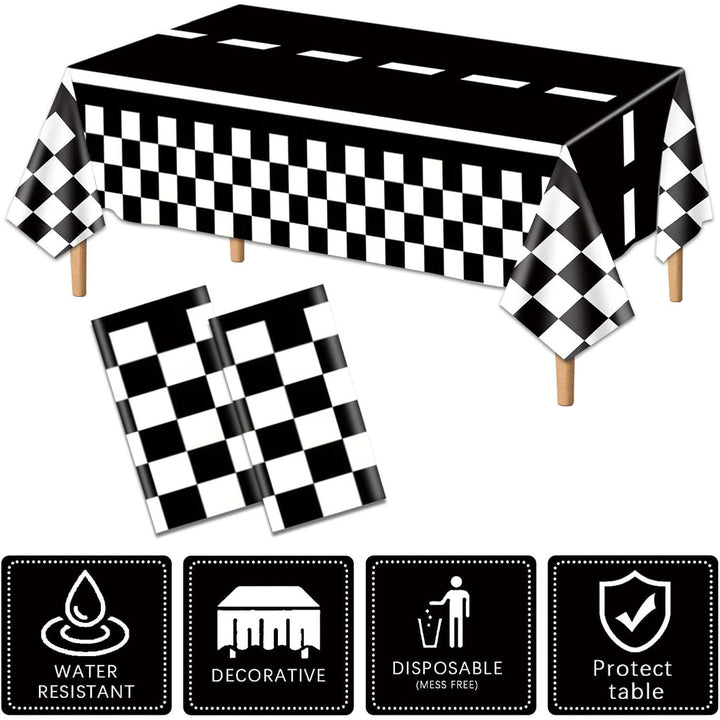 2PCS Checkered Tablecloth Racing Car Tablecloth Racing Party Supplies 54"x108" Disposable Plastic Racetrack Tablecloth Car Birthday Party Supplies Car Birthday Decorations Car Theme Party Table Covers - Just Closeouts Canada Inc.