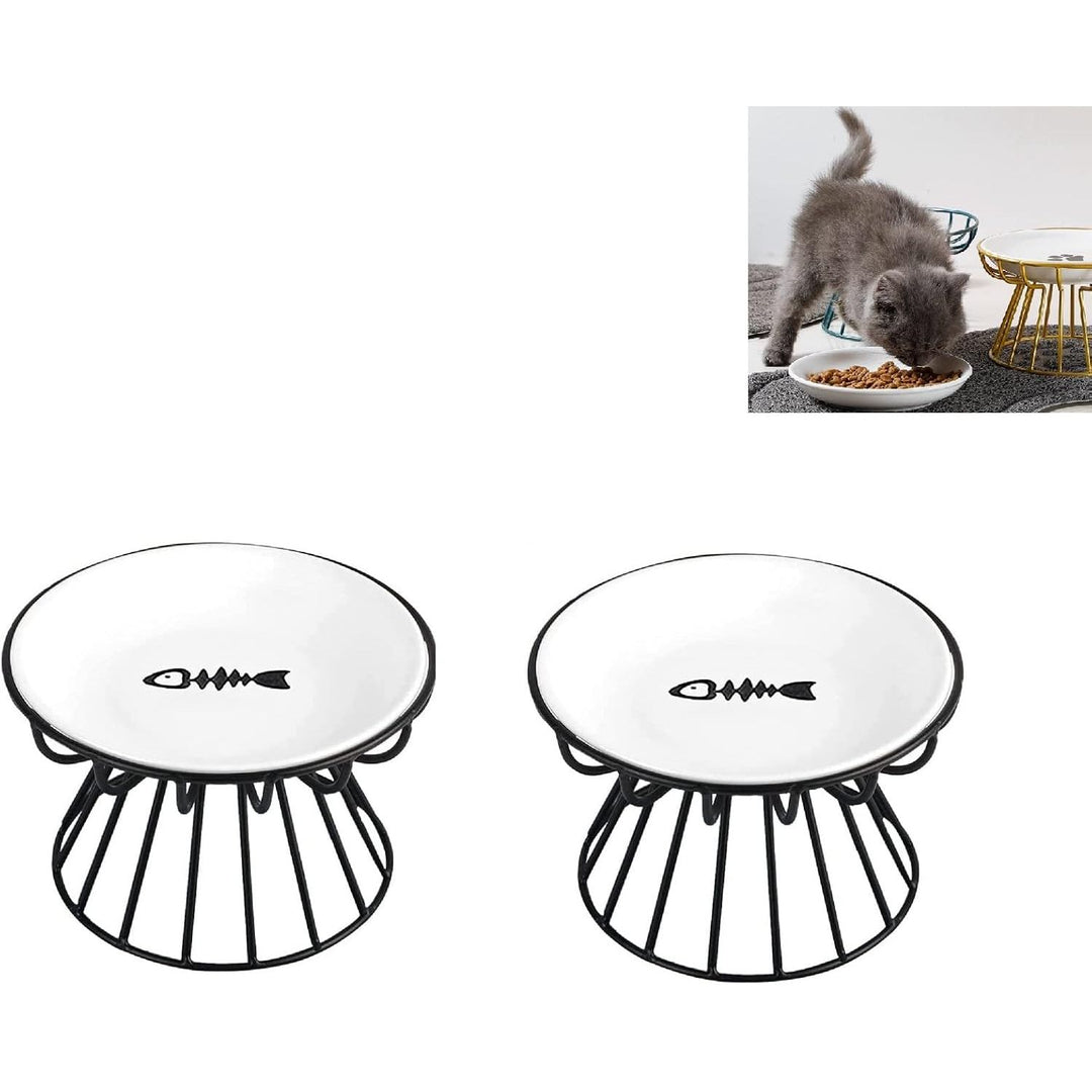 2PCS Elevated Cat Food Bowl, Whisker - Friendly Anti - Vomit Plate, Raised Feeder Bowl Stand, Ceramic Elevated Bowl for All Cats, Dishwasher Safe - Just Closeouts Canada Inc.
