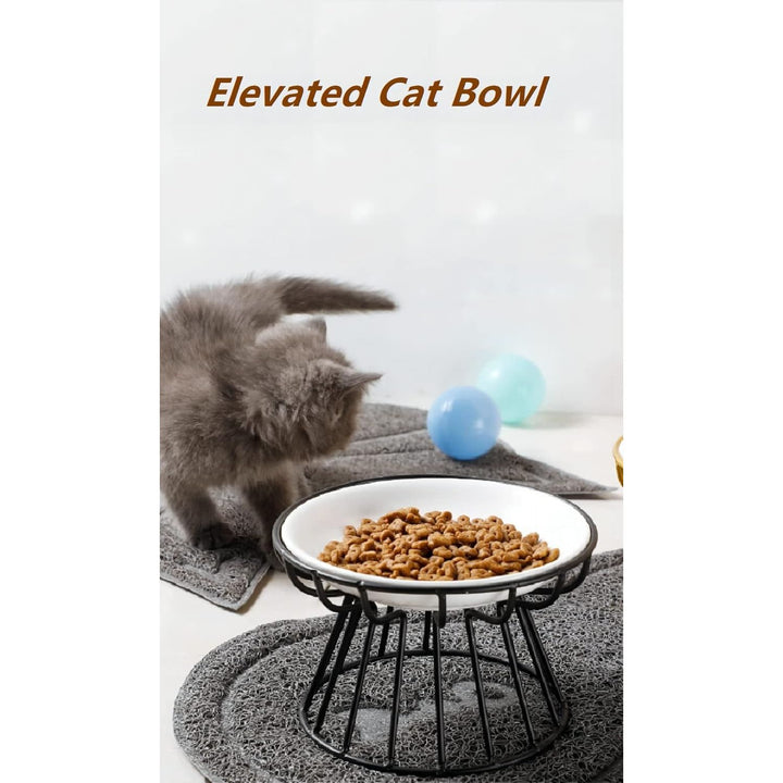 2PCS Elevated Cat Food Bowl, Whisker - Friendly Anti - Vomit Plate, Raised Feeder Bowl Stand, Ceramic Elevated Bowl for All Cats, Dishwasher Safe - Just Closeouts Canada Inc.