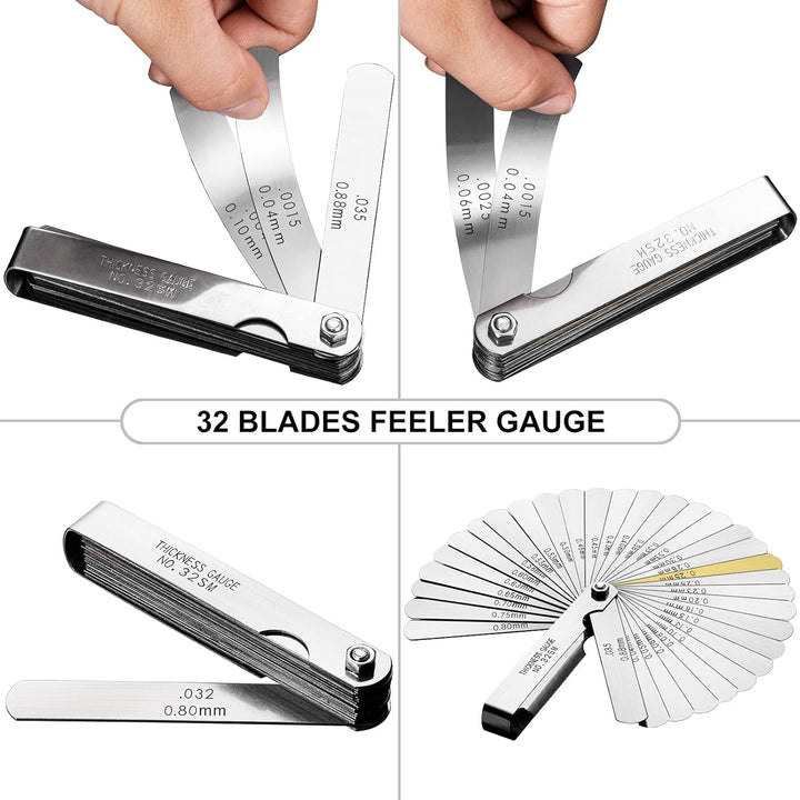 2pcs Feeler Gauge Set 32-Blade Straight Feeler Gauge and 16-Blade Offset Feeler Gauges Filler Gauge SAE Metric Filler Gauge Set Feeler Gauges for Valves, Guitar, Spark Plug, Piston Measure - Just Closeouts Canada Inc.