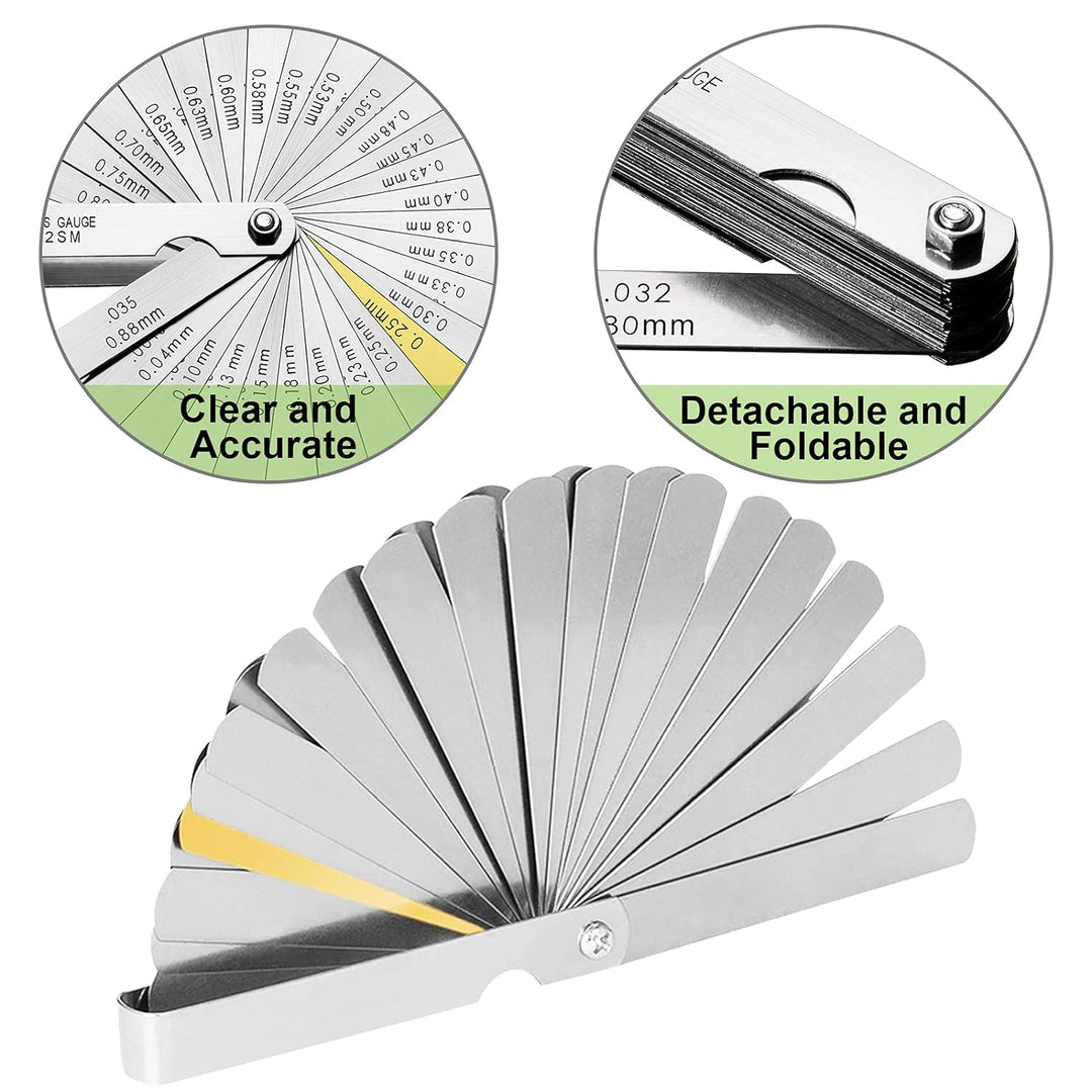 2pcs Feeler Gauge Set 32-Blade Straight Feeler Gauge and 16-Blade Offset Feeler Gauges Filler Gauge SAE Metric Filler Gauge Set Feeler Gauges for Valves, Guitar, Spark Plug, Piston Measure - Just Closeouts Canada Inc.