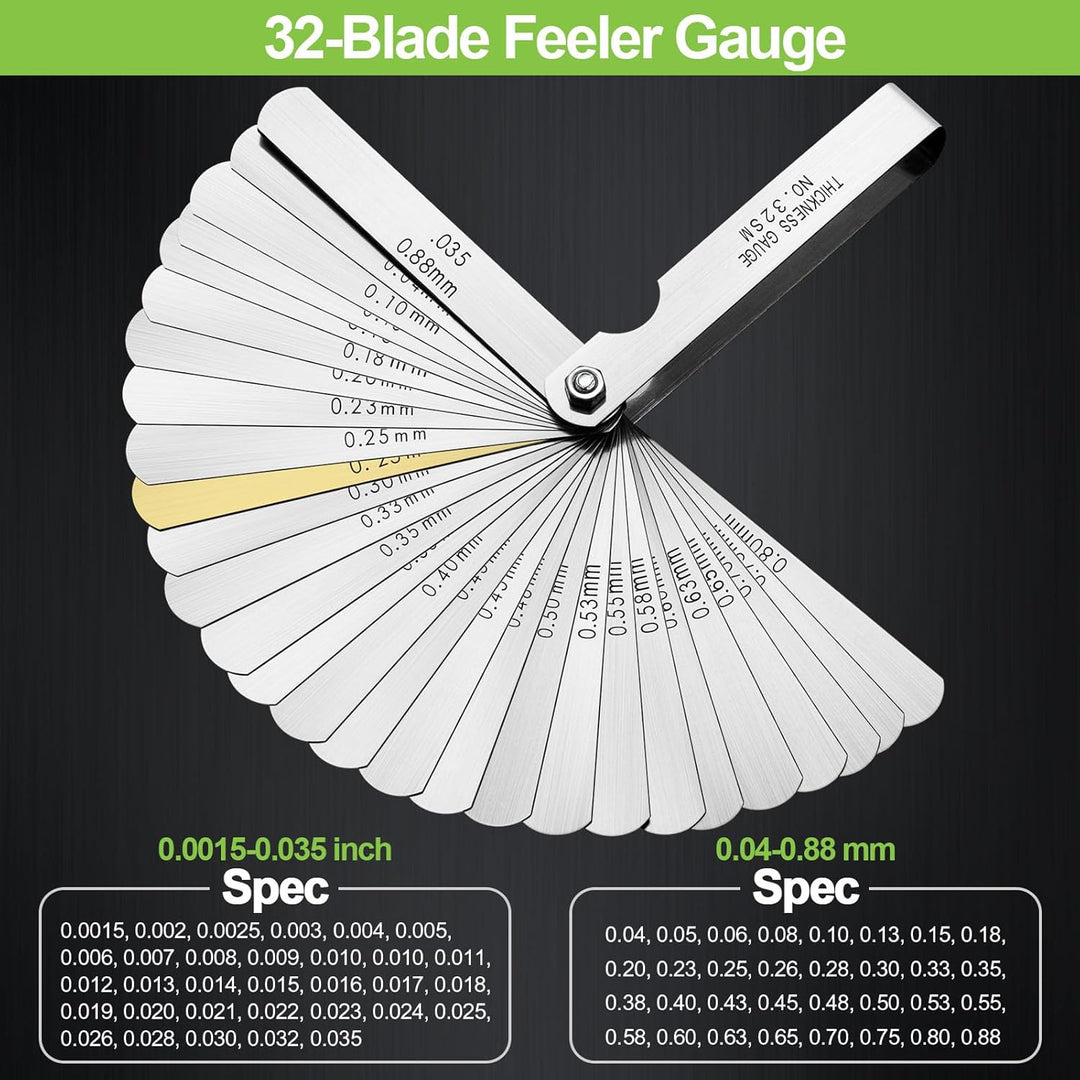 2pcs Feeler Gauge Set 32-Blade Straight Feeler Gauge and 16-Blade Offset Feeler Gauges Filler Gauge SAE Metric Filler Gauge Set Feeler Gauges for Valves, Guitar, Spark Plug, Piston Measure - Just Closeouts Canada Inc.