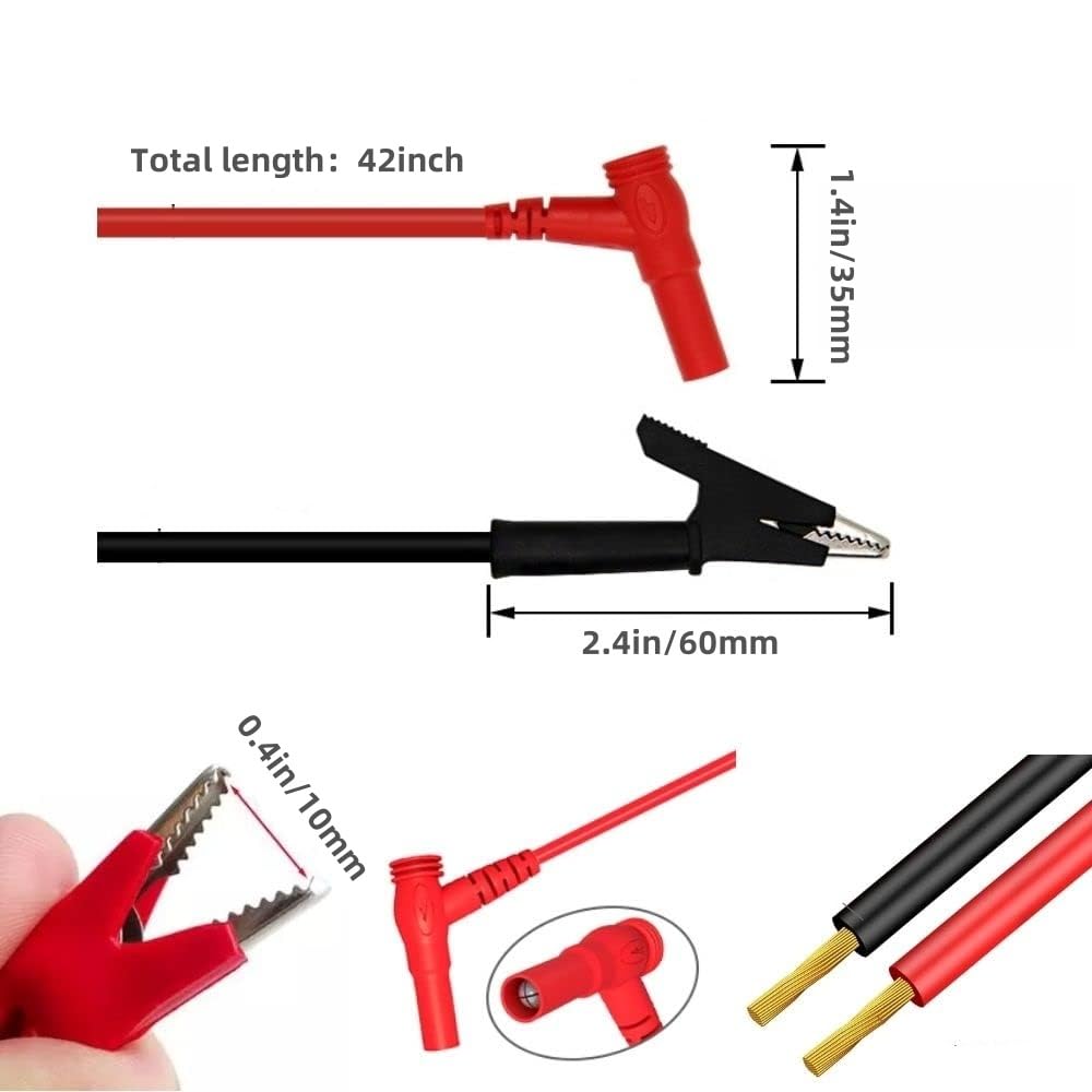 2Pcs Multimeter Test Lead Accessory, Alligator Clips to Banana Plugs, 15A 1000V, 3.5ft Silicone Cable, Black & Red - Just Closeouts Canada Inc.X00440H4VV
