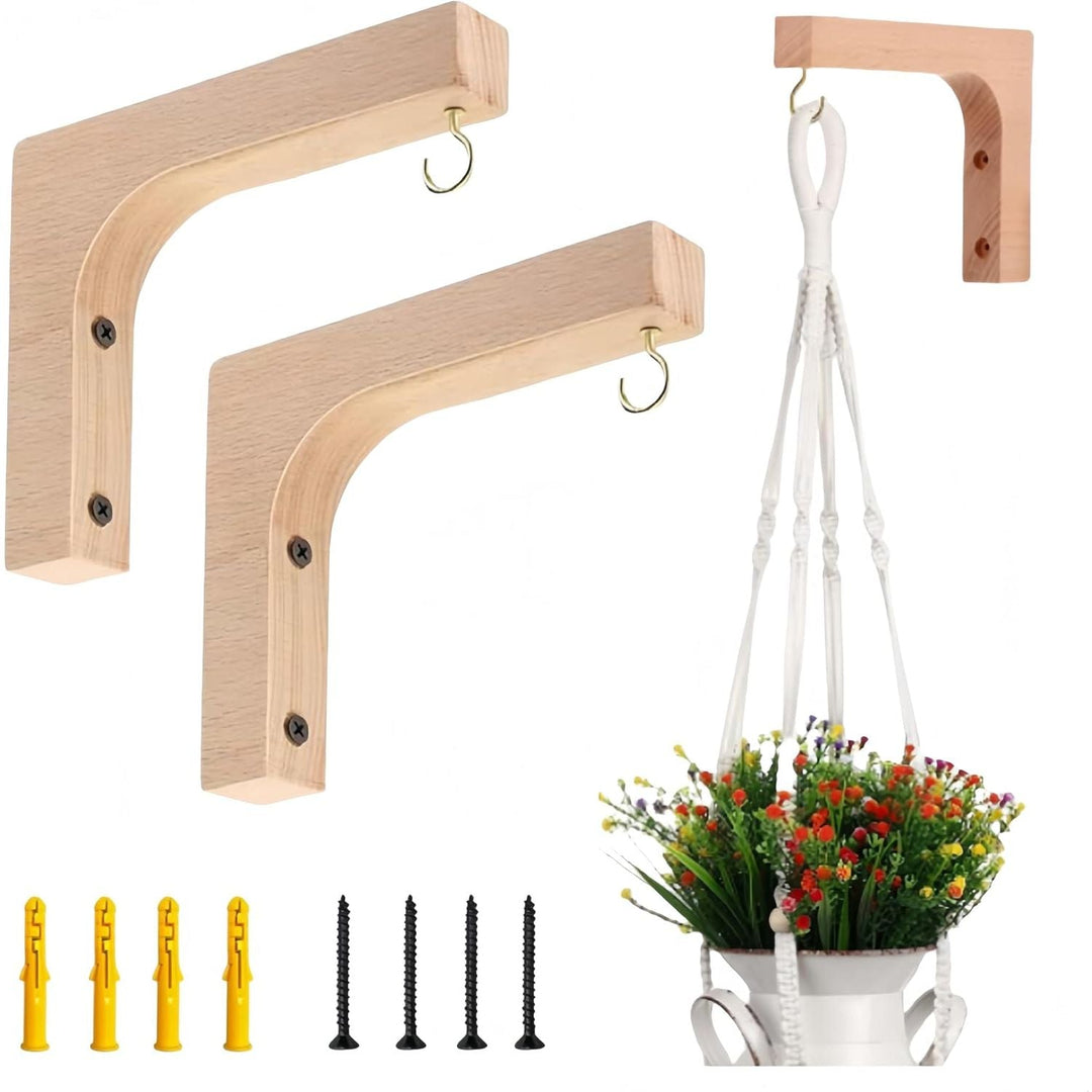 2Pcs Plant Wall Hangers Wooden Plant Hooks, Plant Hangers Indoor, for Planters Lanterns Flower Bracket Wind Chimes Decoration Hooks - Just Closeouts Canada Inc.