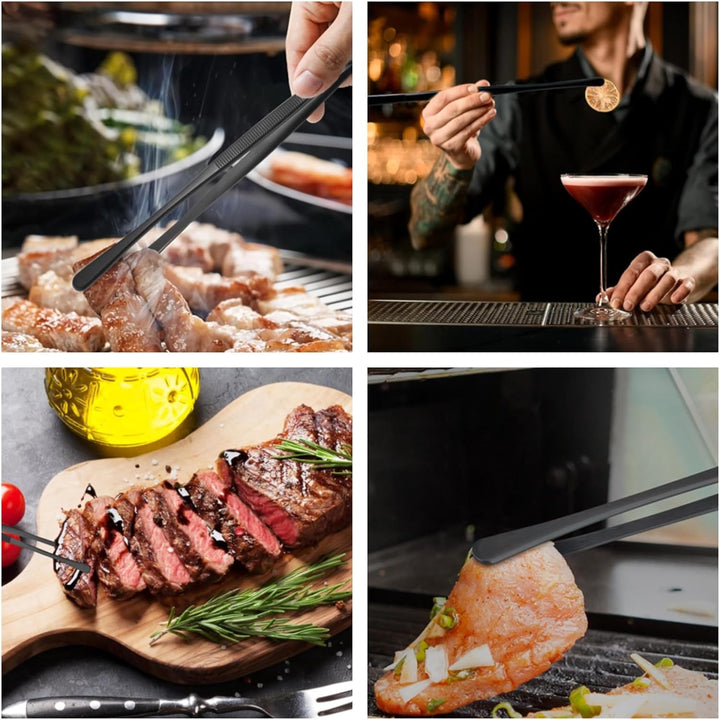 2pk 12 - inch Kitchen Thin Tweezers, Stainless Steel Cooking Anti - Slip Long Tweezers, Food Tongs, Service Tongs, Suitable for Barbecuing, Seafood, Serving Food, Pasta, Salad (Black) - Just Closeouts Canada Inc.