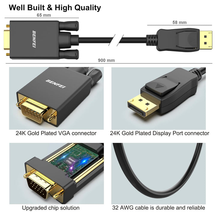 3-Foot DisplayPort to VGA Cable, 1080p - Just Closeouts Canada Inc.