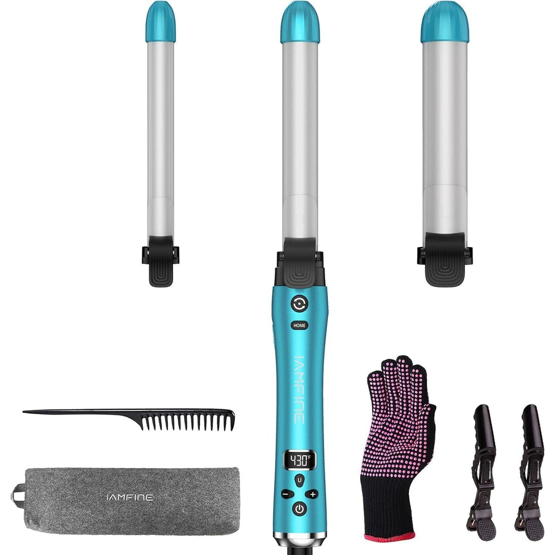 3 in 1 Auto Rotating Hair Curling Wand - IAMFINE Automatic Rotating Curling Iron with Interchangeable Ceramic Barrels(0.75", 1", 1.25"), Instant Heat Up Hair Curler, Adjustable Temp Hair Styling Tools for Beach Waves - Just Closeouts Canada Inc.