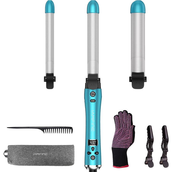 3 in 1 Auto Rotating Hair Curling Wand - IAMFINE Automatic Rotating Curling Iron with Interchangeable Ceramic Barrels(0.75", 1", 1.25"), Instant Heat Up Hair Curler, Adjustable Temp Hair Styling Tools for Beach Waves - Just Closeouts Canada Inc.