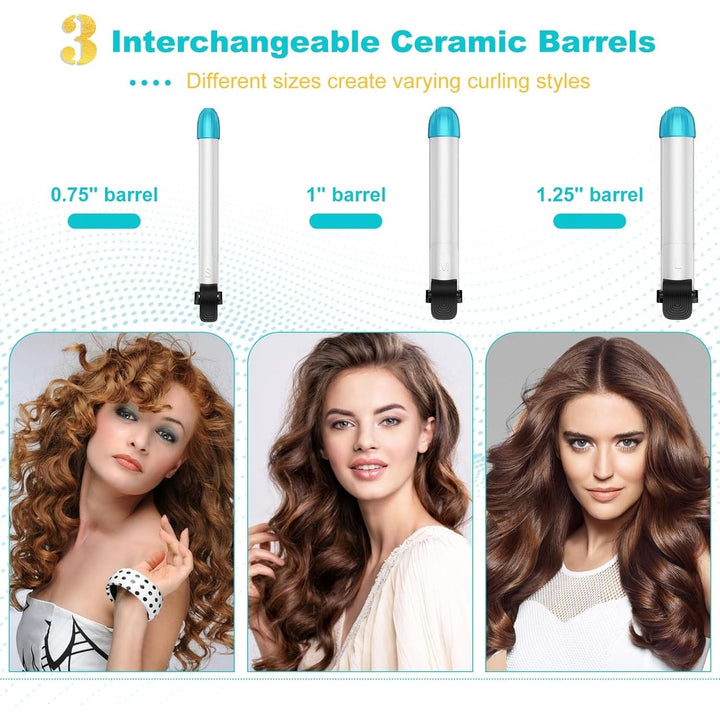 3 in 1 Auto Rotating Hair Curling Wand - IAMFINE Automatic Rotating Curling Iron with Interchangeable Ceramic Barrels(0.75", 1", 1.25"), Instant Heat Up Hair Curler, Adjustable Temp Hair Styling Tools for Beach Waves - Just Closeouts Canada Inc.