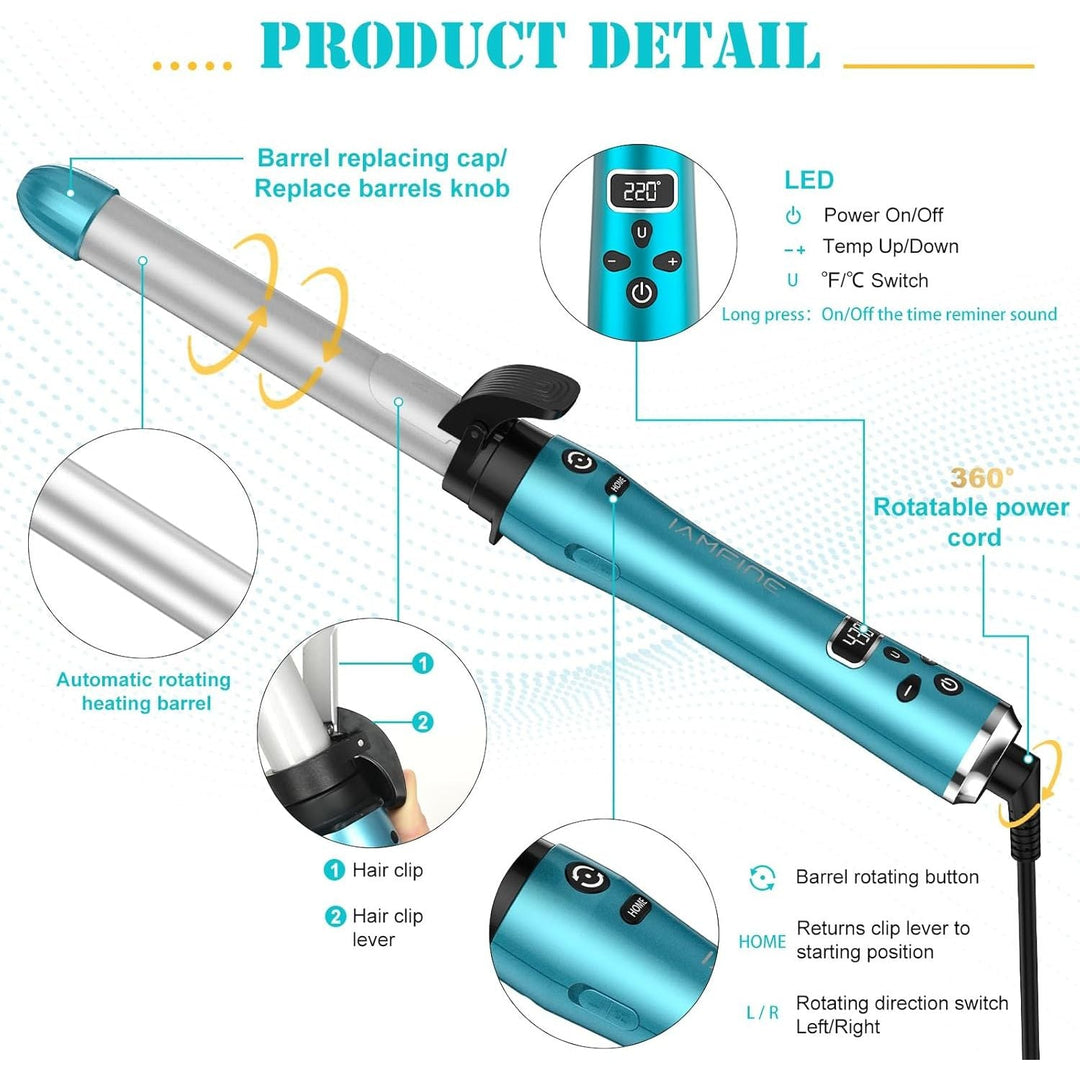3 in 1 Auto Rotating Hair Curling Wand - IAMFINE Automatic Rotating Curling Iron with Interchangeable Ceramic Barrels(0.75", 1", 1.25"), Instant Heat Up Hair Curler, Adjustable Temp Hair Styling Tools for Beach Waves - Just Closeouts Canada Inc.