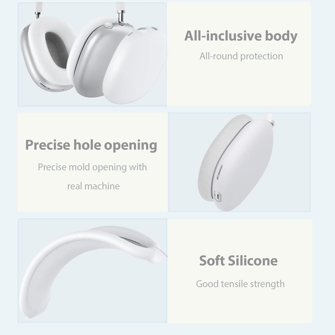 3 in 1 Silicone Case Cover for AirPods Max Headphones, Anti - Scratch Ear Pad/Ear Cups/Headband Cover for AirPod, Accessories Silicone Protector for Apple AirPods (White) - Just Closeouts Canada Inc.