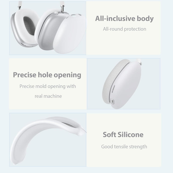 3 in 1 Silicone Case Cover for AirPods Max Headphones, Anti - Scratch Ear Pad/Ear Cups/Headband Cover for AirPod, Accessories Silicone Protector for Apple AirPods (White) - Just Closeouts Canada Inc.