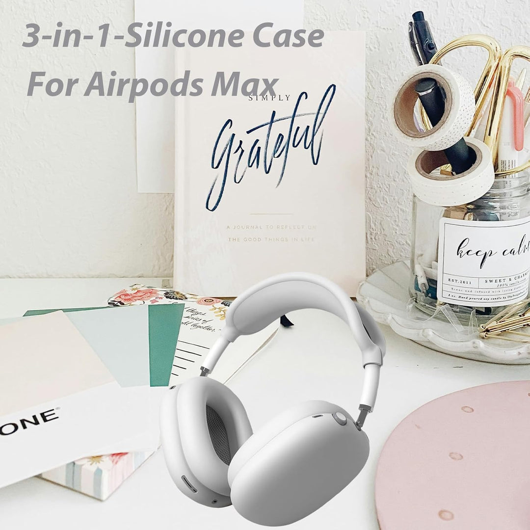 3 in 1 Silicone Case Cover for AirPods Max Headphones, Anti - Scratch Ear Pad/Ear Cups/Headband Cover for AirPod, Accessories Silicone Protector for Apple AirPods (White) - Just Closeouts Canada Inc.