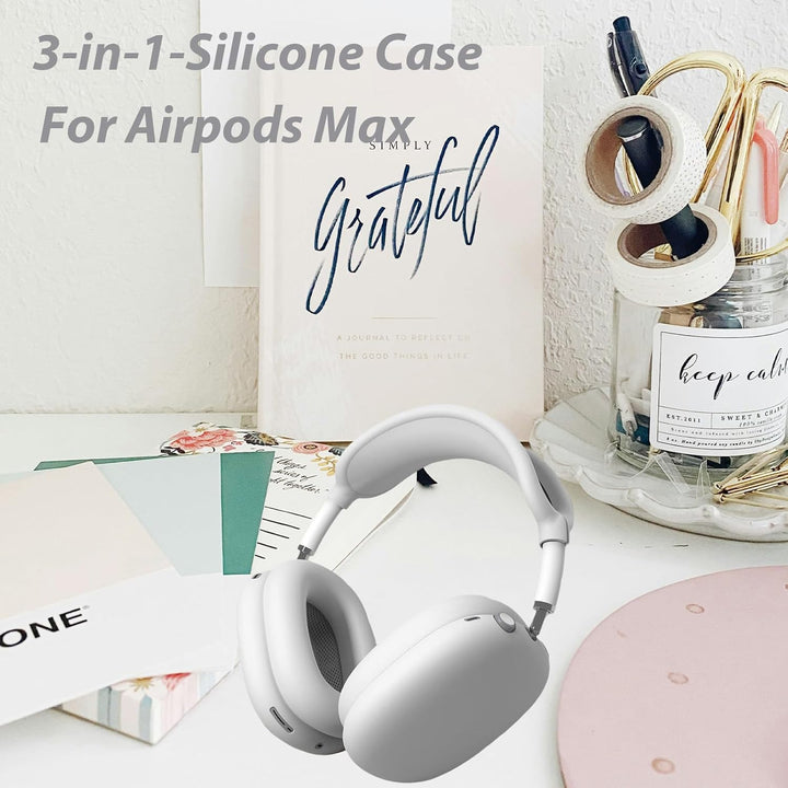 3 in 1 Silicone Case Cover for AirPods Max Headphones, Anti - Scratch Ear Pad/Ear Cups/Headband Cover for AirPod, Accessories Silicone Protector for Apple AirPods (White) - Just Closeouts Canada Inc.