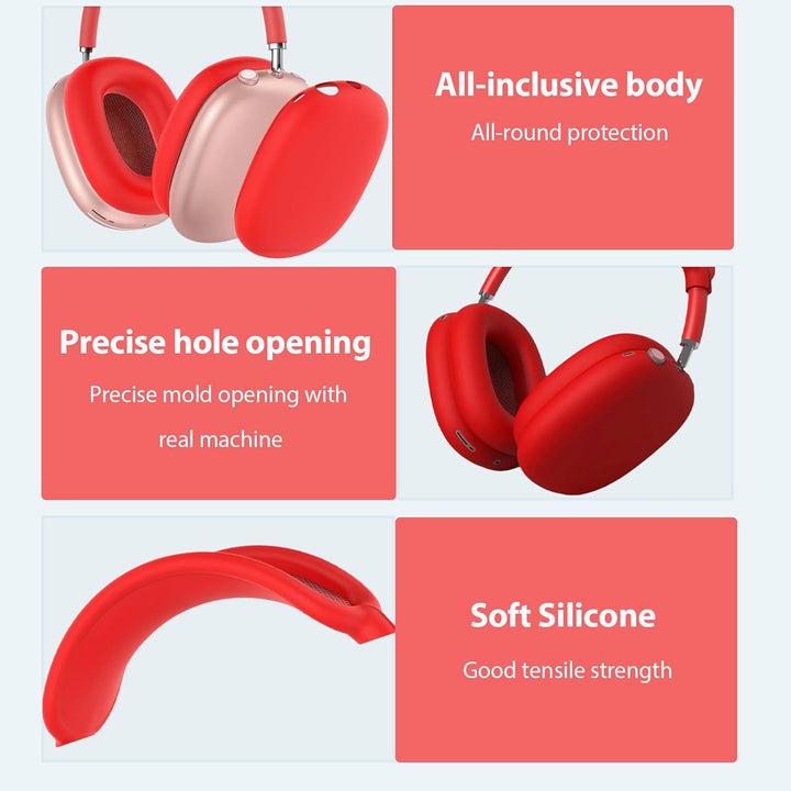 3 in 1 Silicone Case Cover for AirPods Max Headphones, Anti - Scratch Ear Pad/Ear Cups/Headband Cover for AirPod Max, Accessories Silicone Protector for Apple AirPods Max (Red) - Just Closeouts Canada Inc.