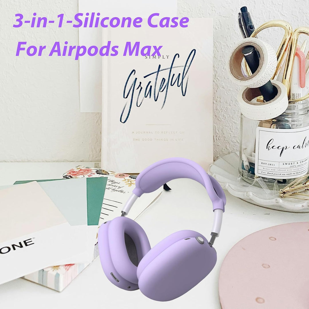 3 in 1 Silicone Case Cover for AirPods Max Headphones, Anti - Scratch Ear Pad/Ear Cups/Headband Cover for AirPod Max, Accessories Silicone Protector for Apple AirPods Max (Purple) - Just Closeouts Canada Inc.