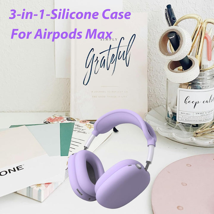 3 in 1 Silicone Case Cover for AirPods Max Headphones, Anti - Scratch Ear Pad/Ear Cups/Headband Cover for AirPod Max, Accessories Silicone Protector for Apple AirPods Max (Purple) - Just Closeouts Canada Inc.