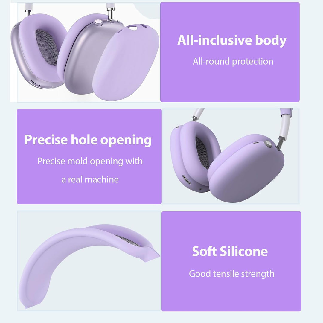 3 in 1 Silicone Case Cover for AirPods Max Headphones, Anti - Scratch Ear Pad/Ear Cups/Headband Cover for AirPod Max, Accessories Silicone Protector for Apple AirPods Max (Purple) - Just Closeouts Canada Inc.