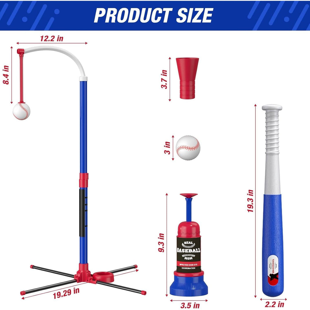 3 in 1 T Ball Set for Kids 3 - 5, Kids Baseball with Hanging Tee/Standing Tee/Automatic Launcher/6 Softballs, Adjustable Height Toddler Baseball Sets Indoor Outdoor Sport Gifts Toys for Boys, Blue - Just Closeouts Canada Inc.