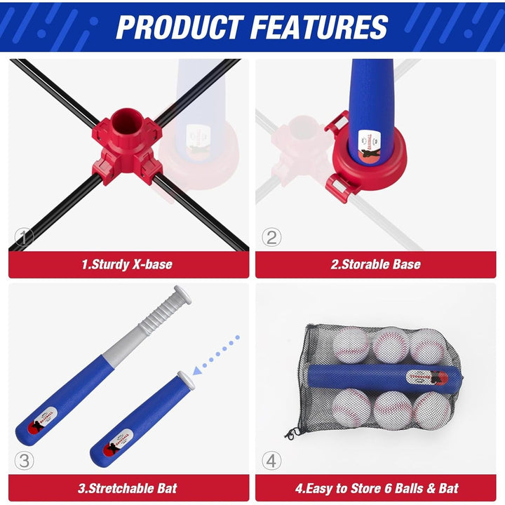 3 in 1 T Ball Set for Kids 3 - 5, Kids Baseball with Hanging Tee/Standing Tee/Automatic Launcher/6 Softballs, Adjustable Height Toddler Baseball Sets Indoor Outdoor Sport Gifts Toys for Boys, Blue - Just Closeouts Canada Inc.
