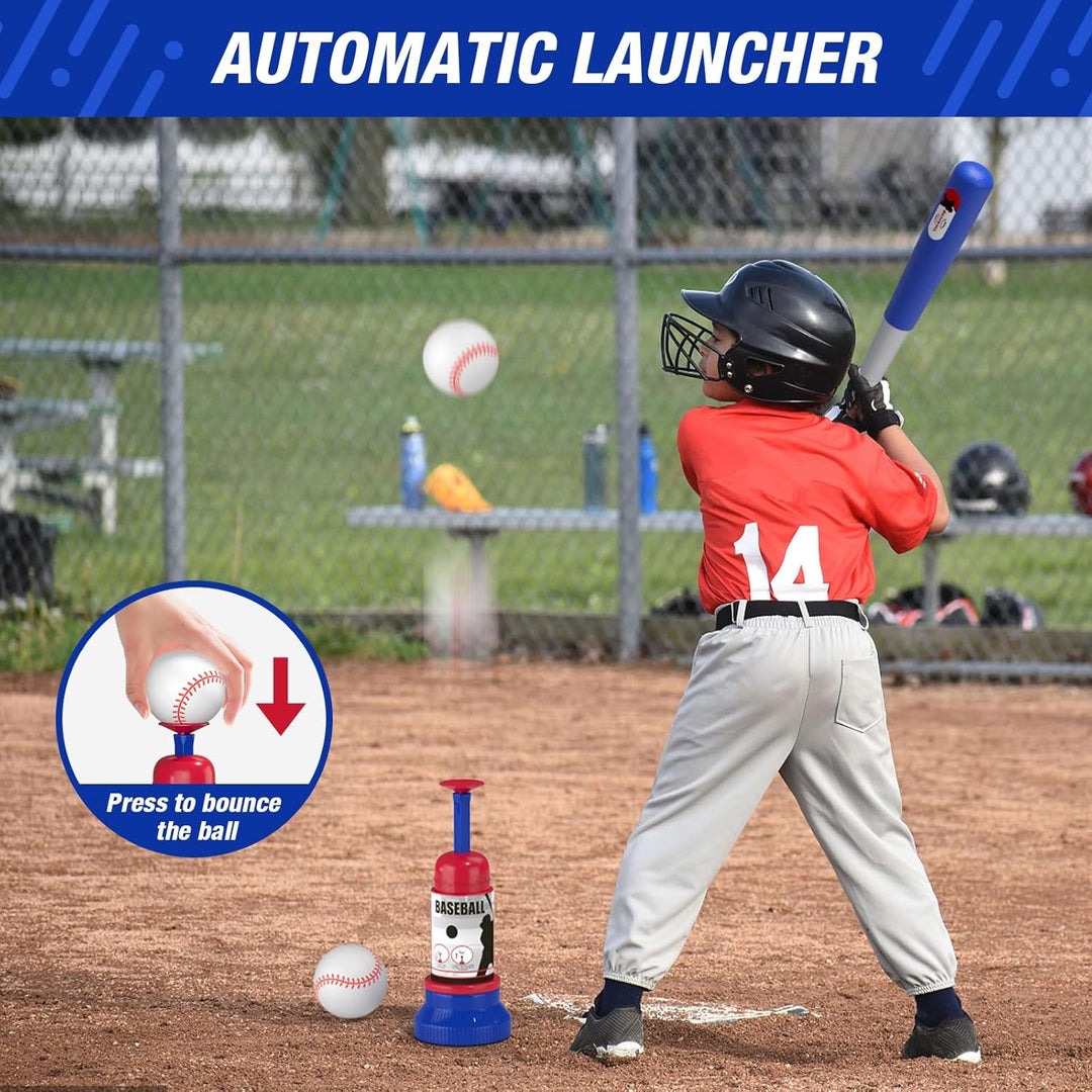 3 in 1 T Ball Set for Kids 3 - 5, Kids Baseball with Hanging Tee/Standing Tee/Automatic Launcher/6 Softballs, Adjustable Height Toddler Baseball Sets Indoor Outdoor Sport Gifts Toys for Boys, Blue - Just Closeouts Canada Inc.