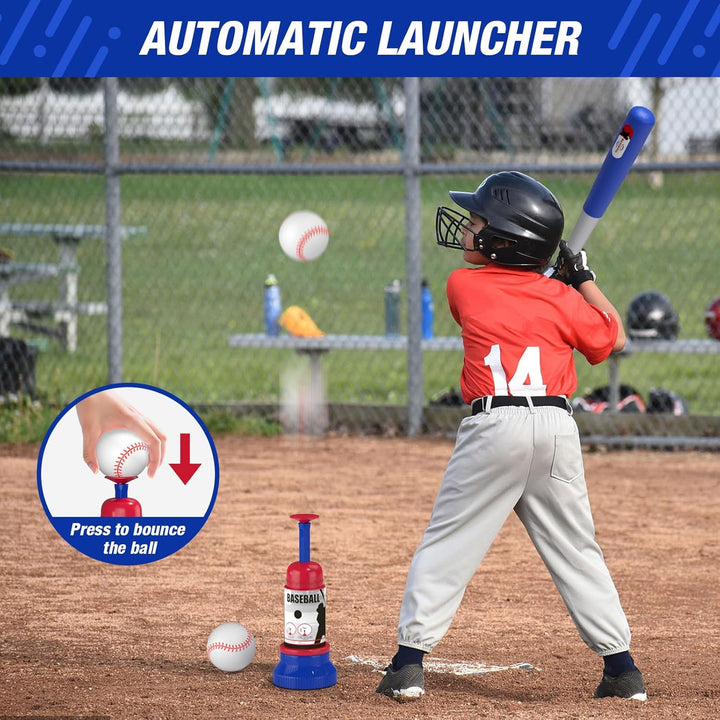 3 in 1 T Ball Set for Kids 3 - 5, Kids Baseball with Hanging Tee/Standing Tee/Automatic Launcher/6 Softballs, Adjustable Height Toddler Baseball Sets Indoor Outdoor Sport Gifts Toys for Boys, Blue - Just Closeouts Canada Inc.