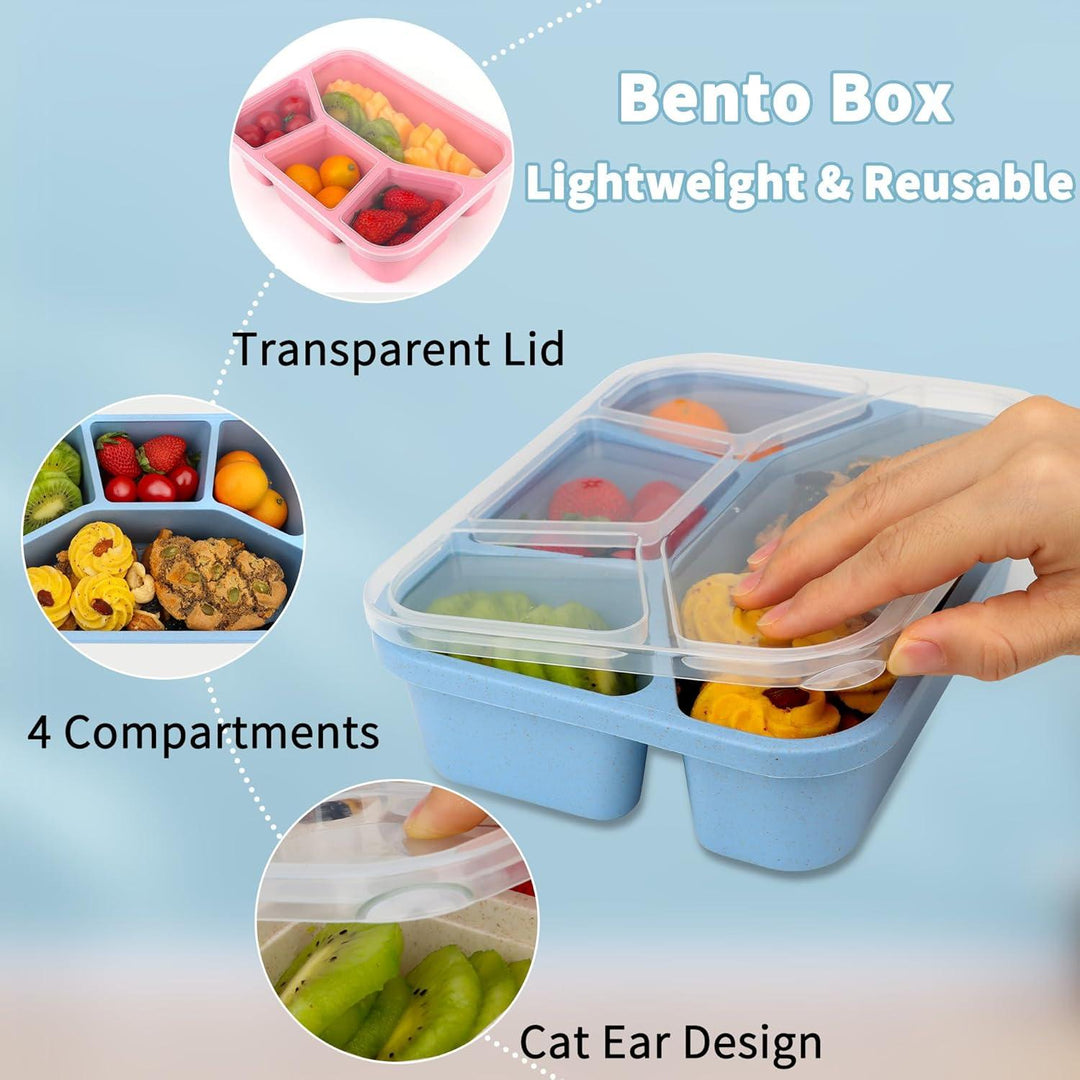 3 Pack Bento Lunch Box 4 Compartments, Blue, Beige & Pink - Just Closeouts Canada Inc.