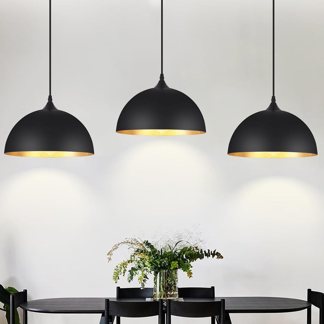 3 Pack Pendant Lights for Kitchen Island Modern Pendant Lighting Fixtures Dome Hanging Vintage Ceiling Light Fixture for Dining Room Living Room Foyer Entryway Bedroom Hallway, E26 Base, Black - Just Closeouts Canada Inc.