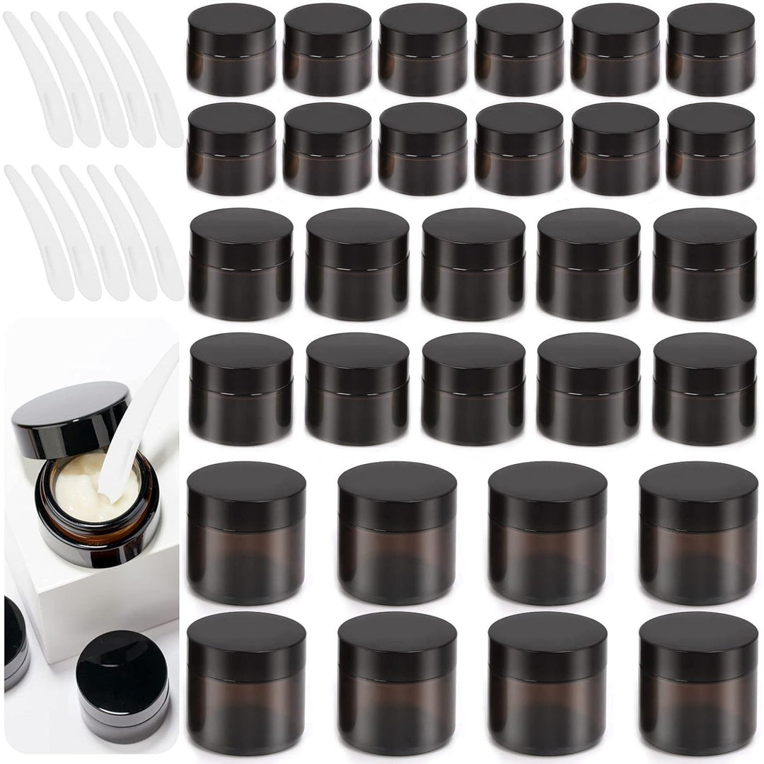 30 Amber Glass Cosmetic Jars with Lids & 10 Spoons – 3 Sizes - Just Closeouts Canada Inc.X0039MZOET