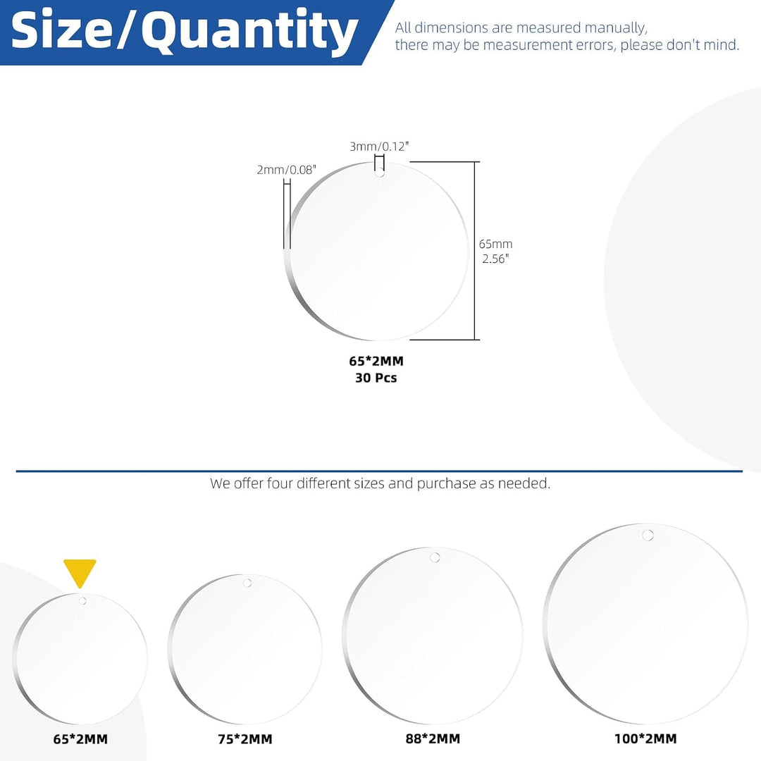 30 Clear Acrylic Round Blanks with Holes, 65 mm - Just Closeouts Canada Inc.X004M3454J