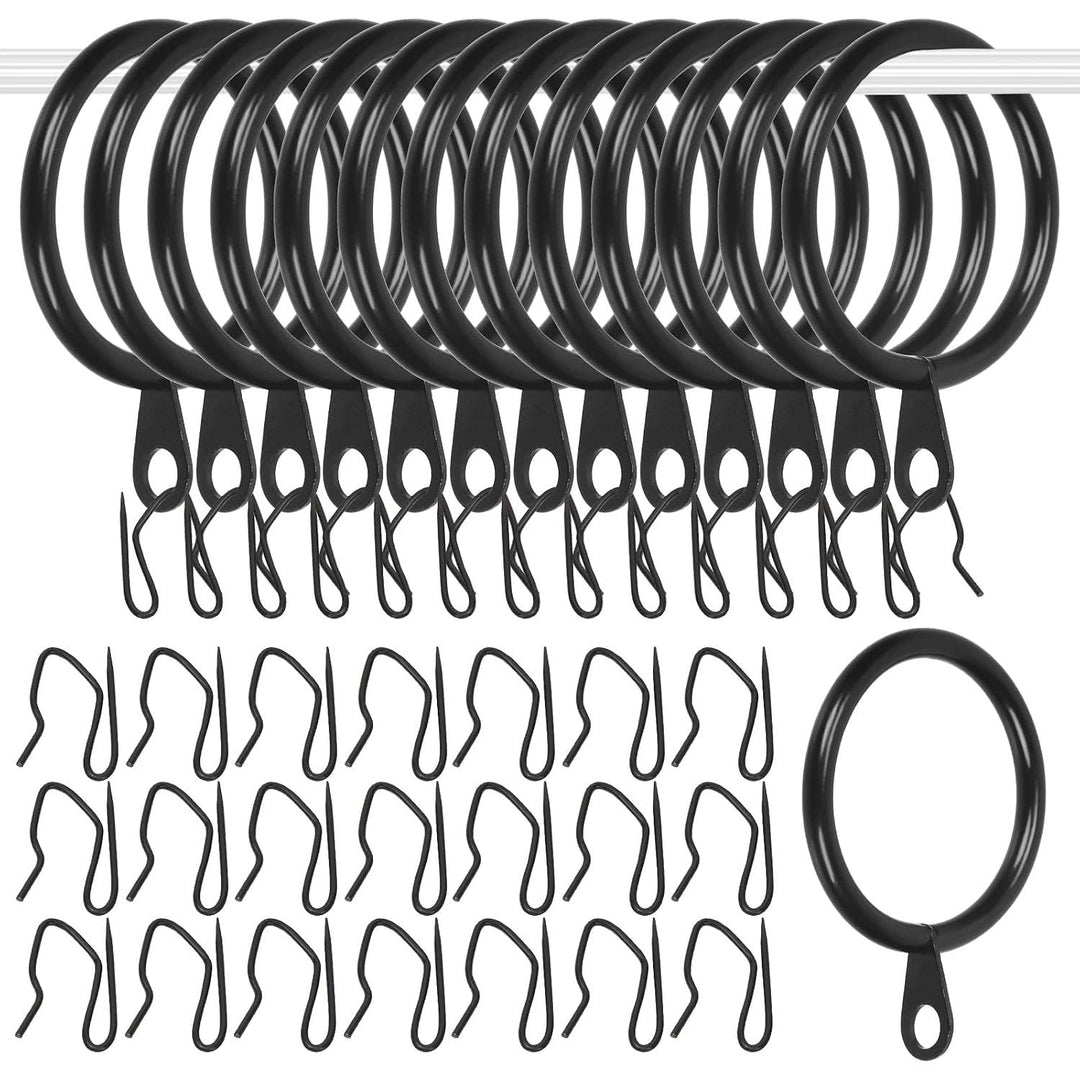 30 Sets 42mm/1.7inch Black Metal Drapery Curtain Hanging Rings Set, Includes 30pcs Curtain Rings and 30pcs Drapery Pin Hooks, Drape Sliding Eyelet Rings for Sliding Window Bathroom Door - Just Closeouts Canada Inc.X004QVTXV7