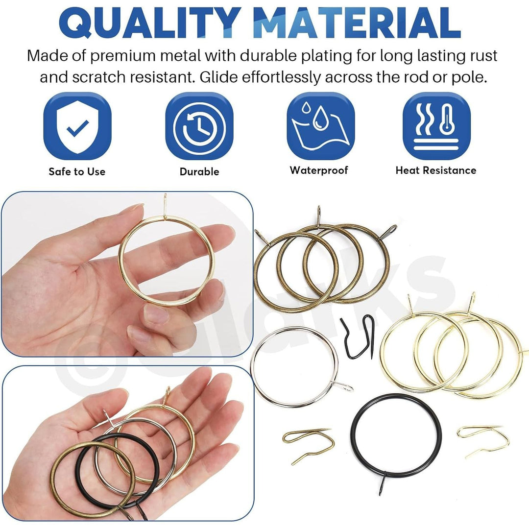 30 Sets 42mm/1.7inch Black Metal Drapery Curtain Hanging Rings Set, Includes 30pcs Curtain Rings and 30pcs Drapery Pin Hooks, Drape Sliding Eyelet Rings for Sliding Window Bathroom Door - Just Closeouts Canada Inc.X004QVTXV7