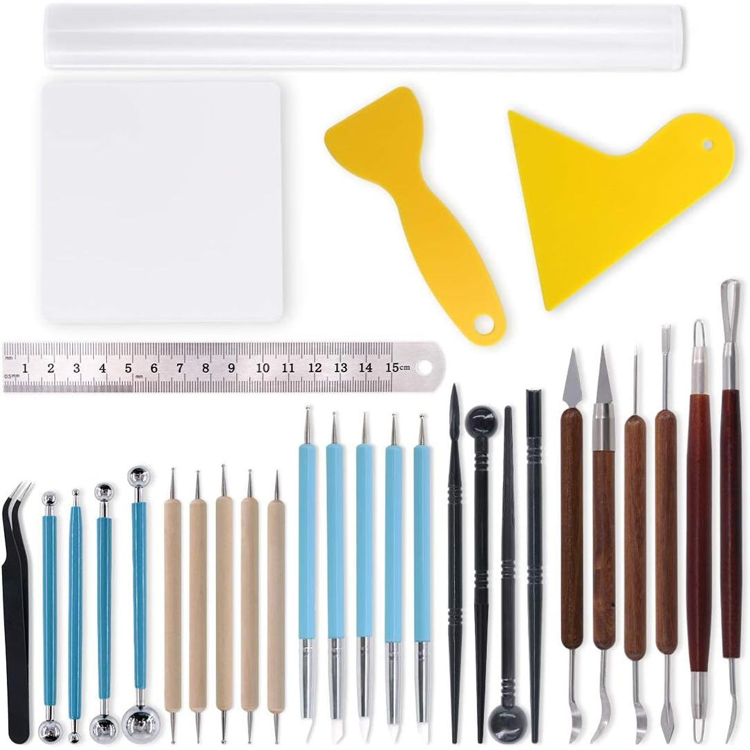 30Pcs Modeling Clay Sculpting Tools Kits, Ball Stylus Tool Handle Double-Sided Set Dual-End Dotting Tools Plastic Ball Rod Stylus Modeling Tools, Clay Roller, Clay Scarpe - Just Closeouts Canada Inc.X002M0XL0N